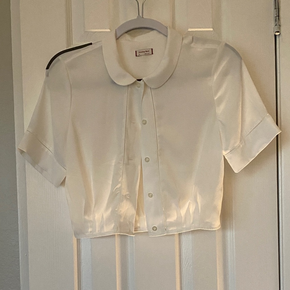 Aritzia Sunday Best White Cropped Button-Up Blouse